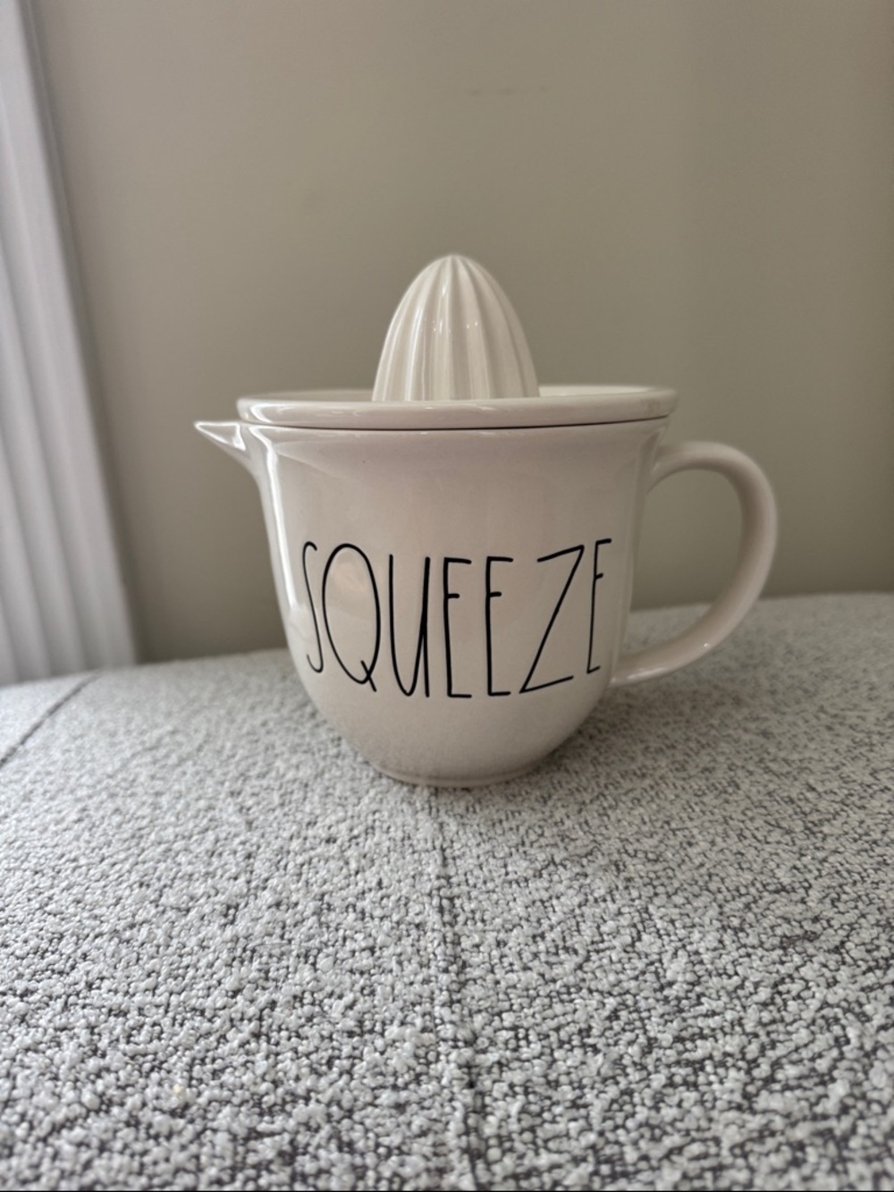 Rae Dunn Ceramic Citrus Juicer Pitcher - White SQUEEZE